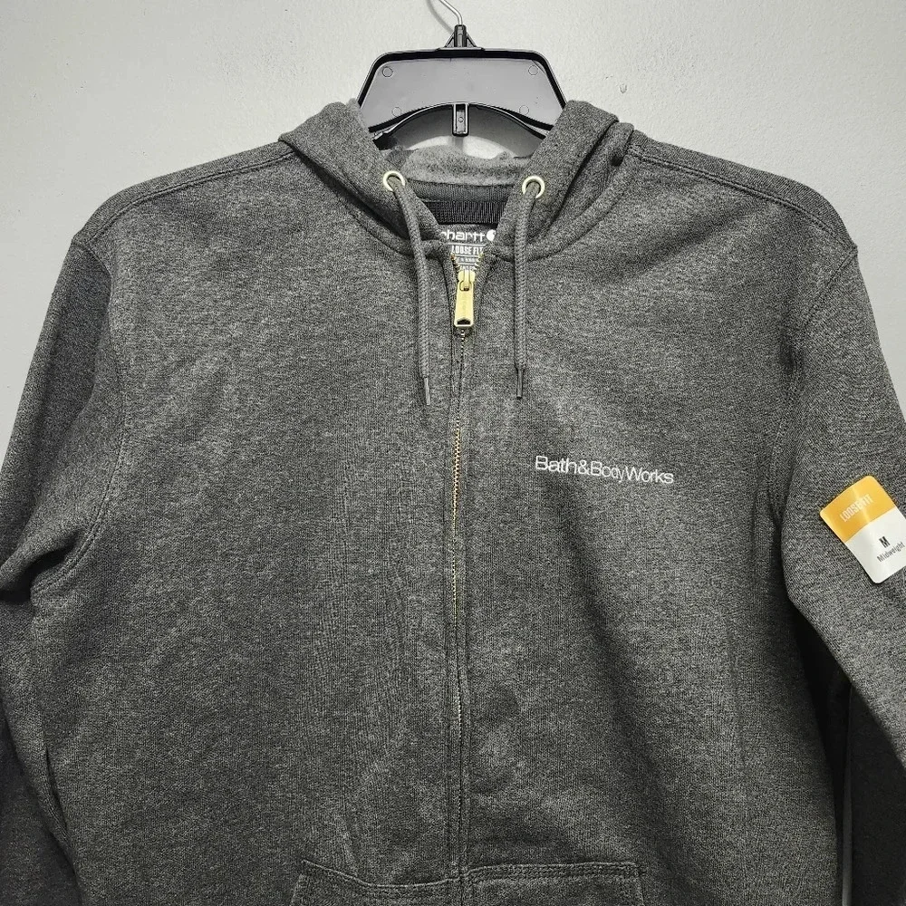 Carhartt men's full zipper hoodie jacket size M gray midweight loose fit
